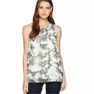 Vince Camuto Sleeveless Floral Women's Blouse size XS Print Floral Jewel Neck